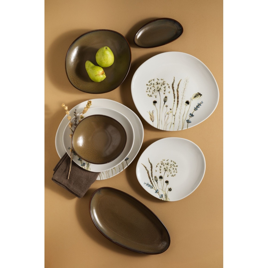 27-delni jedilni komplet, bel/rjav, porcelan