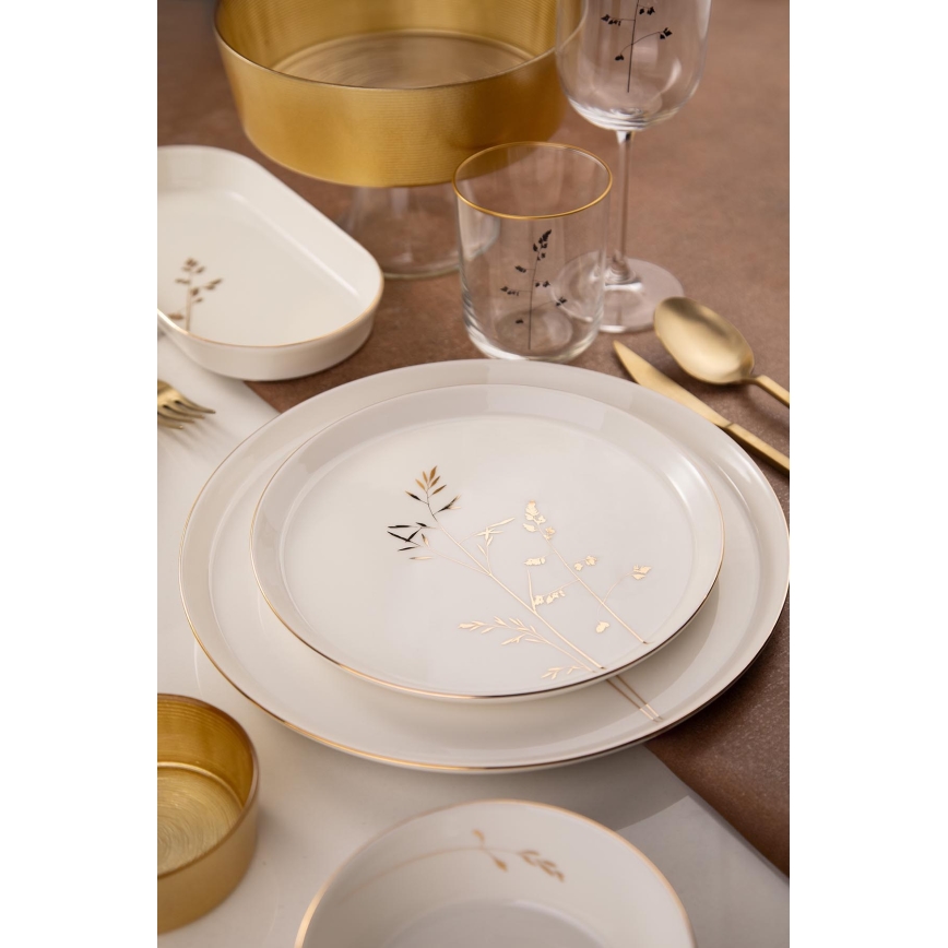 27-delni jedilni komplet, bel/zlat, iz porcelana
