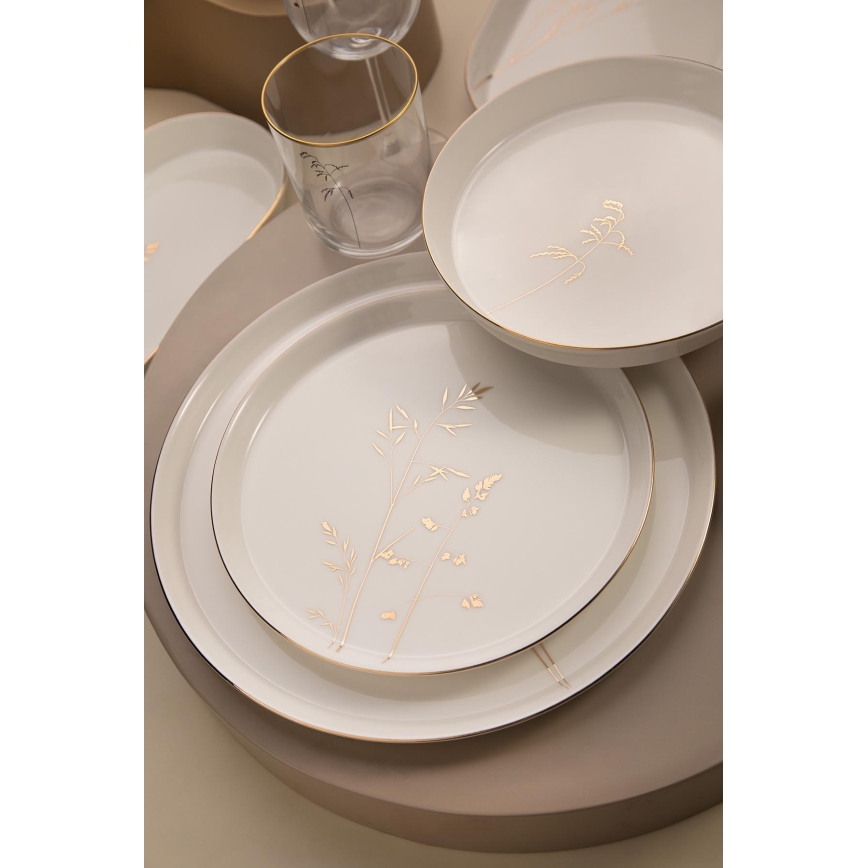 27-delni jedilni komplet, bel/zlat, iz porcelana