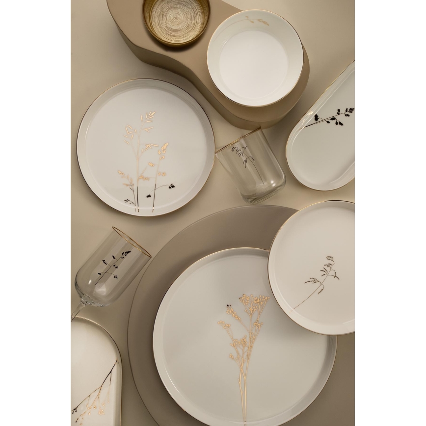 27-delni jedilni komplet, bel/zlat, iz porcelana