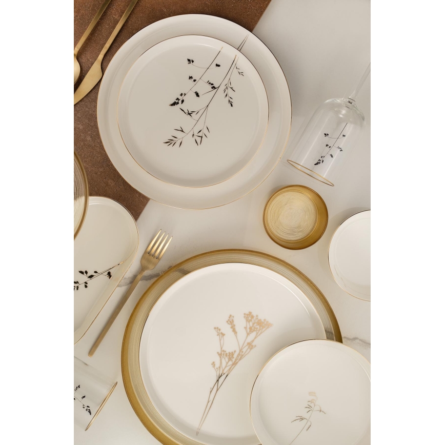 27-delni jedilni komplet, bel/zlat, iz porcelana