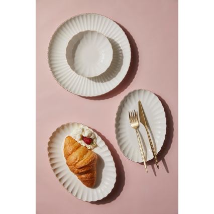 27-delni jedilni komplet v beli barvi z zlatimi detajli, iz porcelana