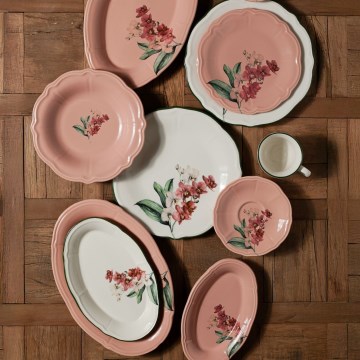 27-delni jedilni servis, roza/bela, porcelan