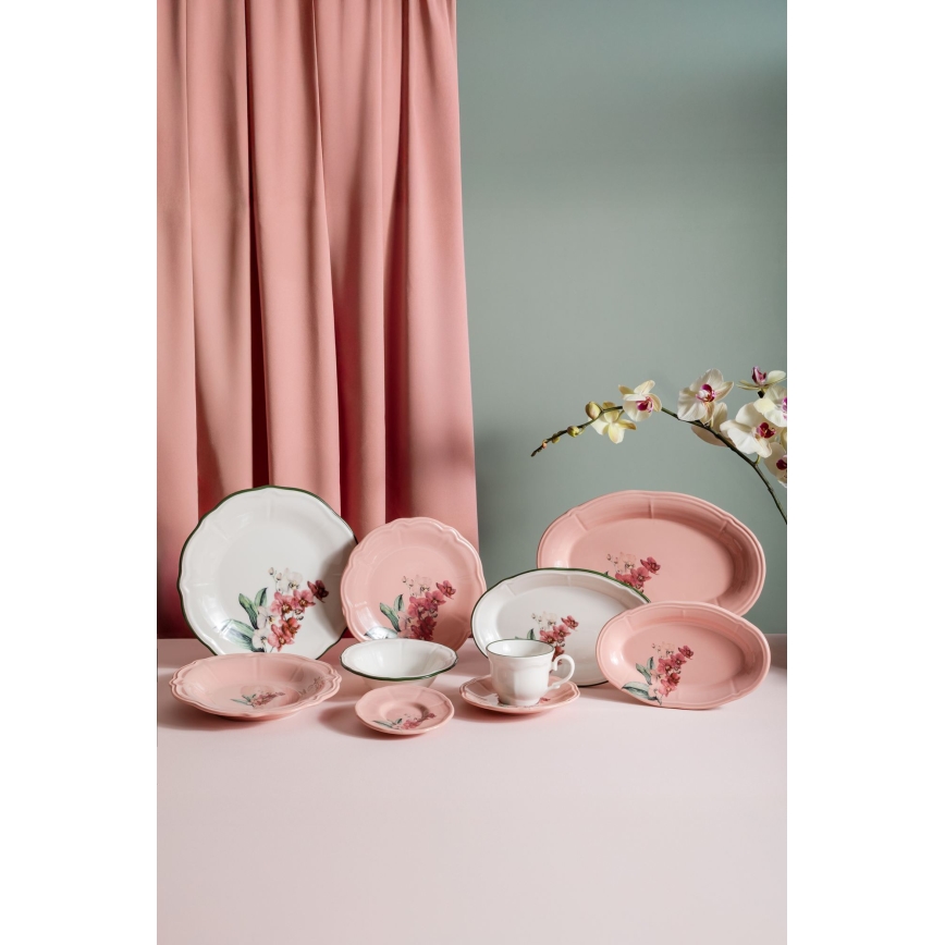 27-delni jedilni servis, roza/bela, porcelan