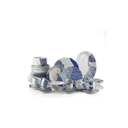 28-delni jedilni set v beli/zlati/modri barvi, iz porcelana
