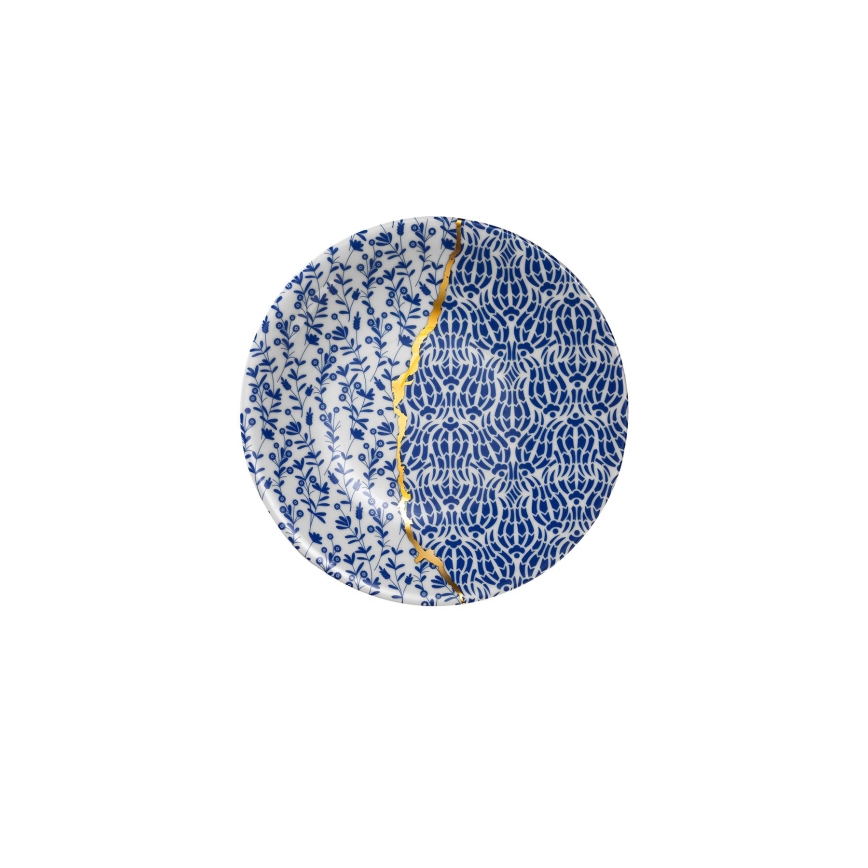 28-delni jedilni set v beli/zlati/modri barvi, iz porcelana