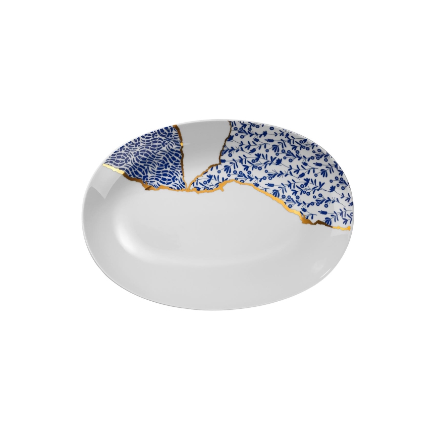 28-delni jedilni set v beli/zlati/modri barvi, iz porcelana