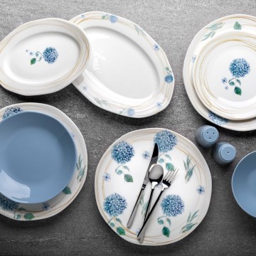 29-delni jedilni komplet, bel/moder, porcelan