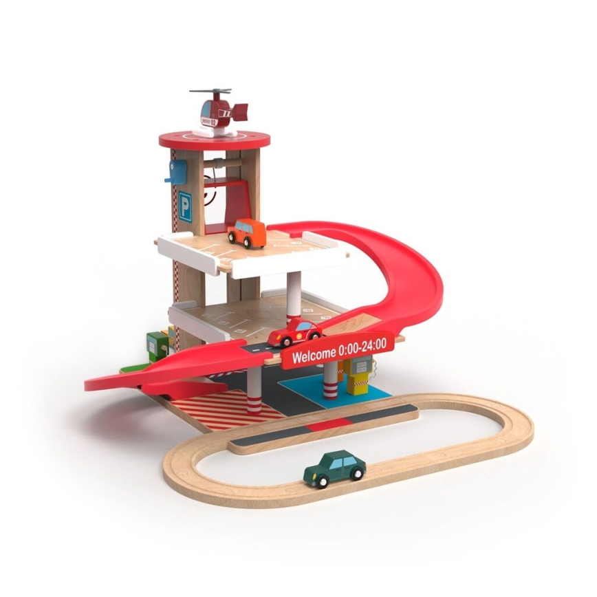 2Kids Toys - Lesena garaža z vlakom
