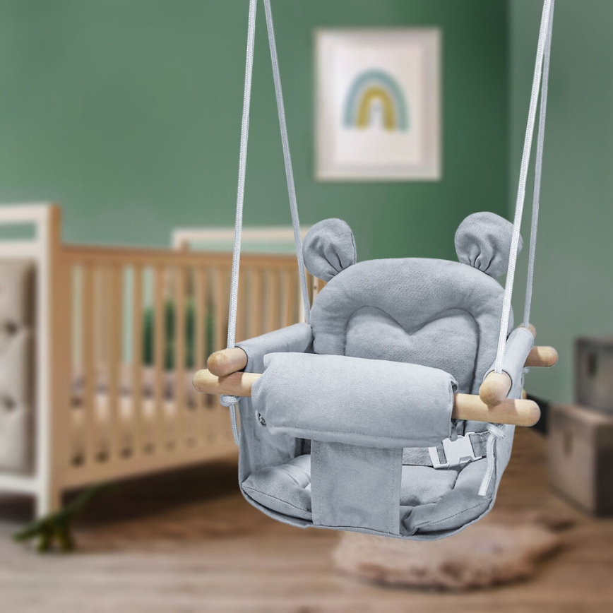 2Kids Toys - Otroška tekstilna gugalnica siva/bukev