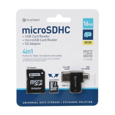 4v1 MicroSDHC 16GB + SD adapter + MicroSD bralnik + OTG adapter