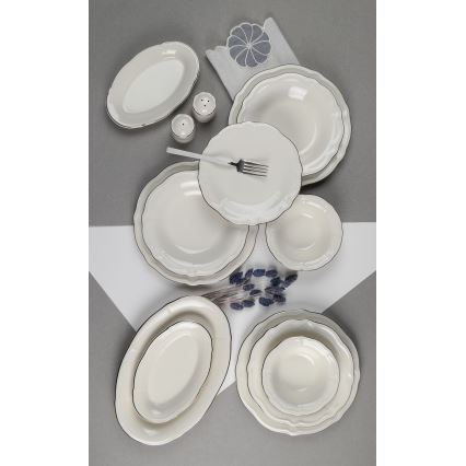 53-delni jedilni komplet, bel/srebrn, porcelan