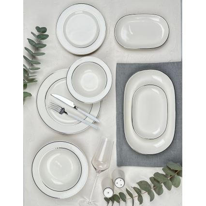 53-delni jedilni komplet, kremne in srebrne barve, iz porcelana