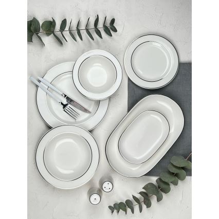 53-delni jedilni komplet, kremne in srebrne barve, iz porcelana