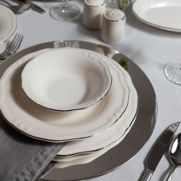53-delni komplet jedilnega posodja, bel/srebrn, porcelan
