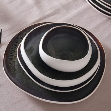 55-delni jedilni servis bel/črn/kamenina