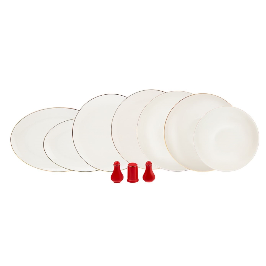 58-delni jedilni set v beli/rdeči barvi, iz porcelana