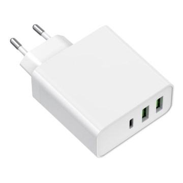 Adapter 2xUSB-A + 1xUSB-C Power Delivery 65W/230V bela