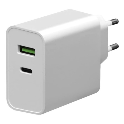 Adapter USB-C Power Delivery + USB-A 45W/230V bela