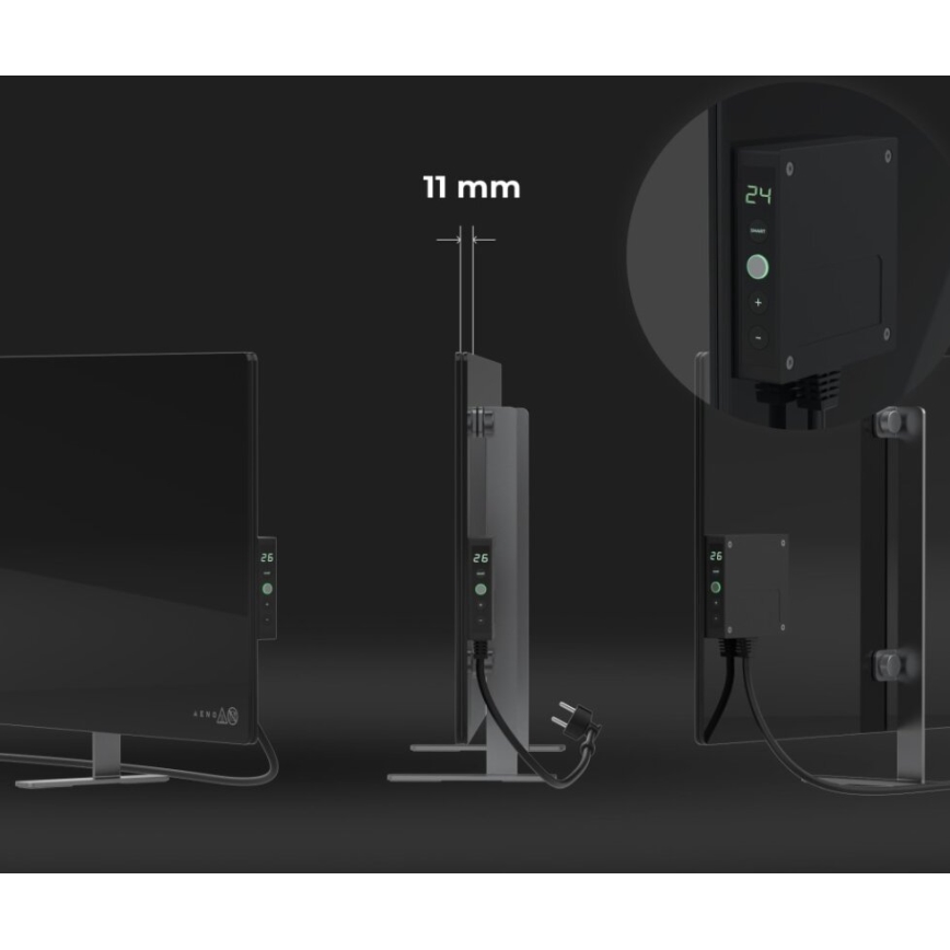 AENO - Pametna električna infrardeča plošča z LED zaslon 700W časovnik/termostat IP44 Wi-fi črna