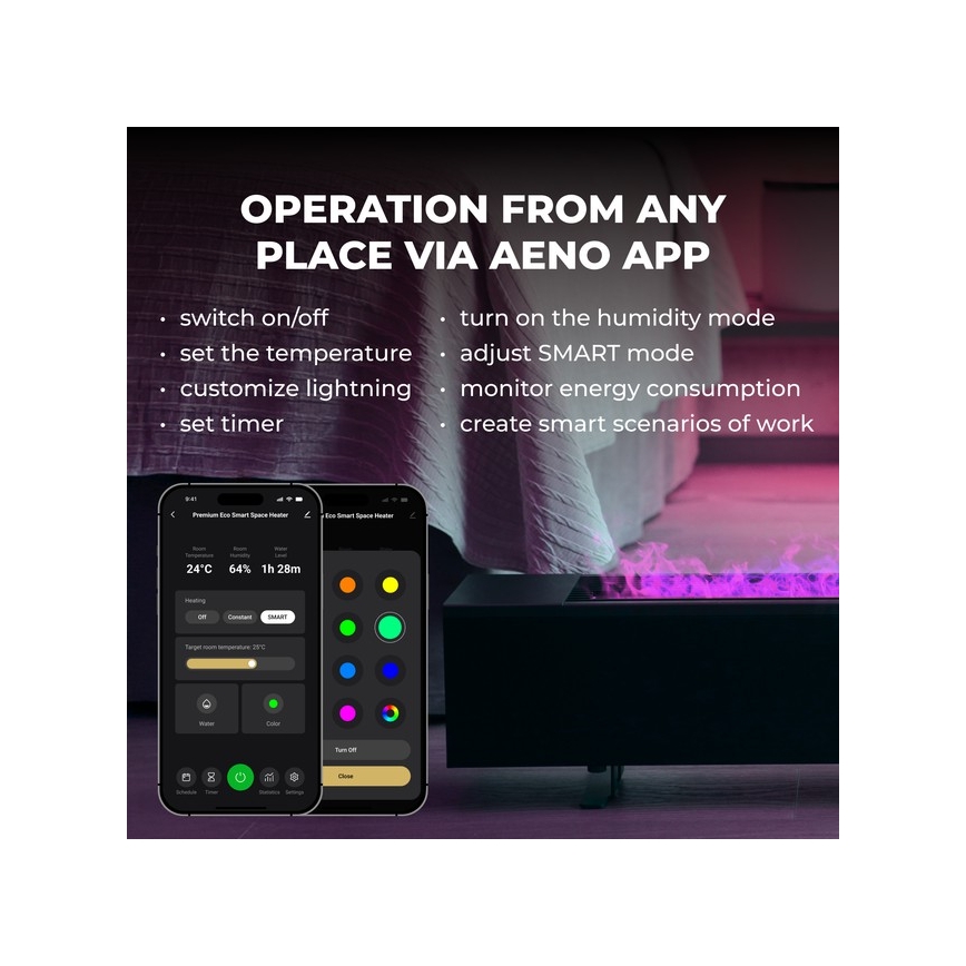 AENO - Pametni električni grelec/konvektor 1000/2000W črni