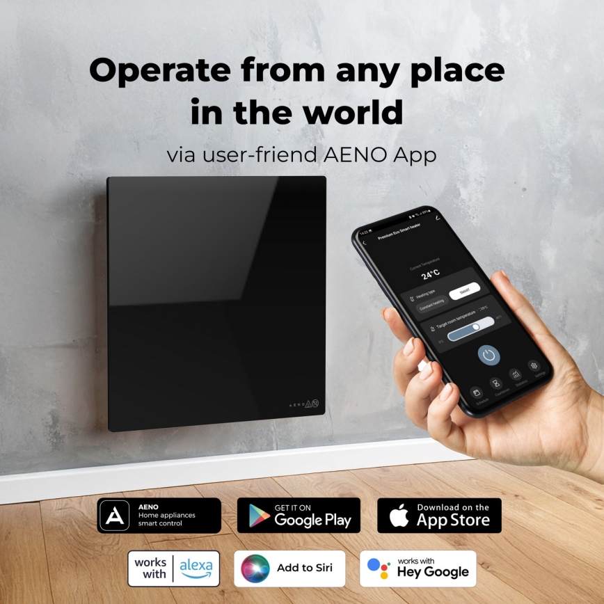 AENO - Pametni električni infrardeči panel 500W s časovnikom/termostatom, Wi‑Fi, bela