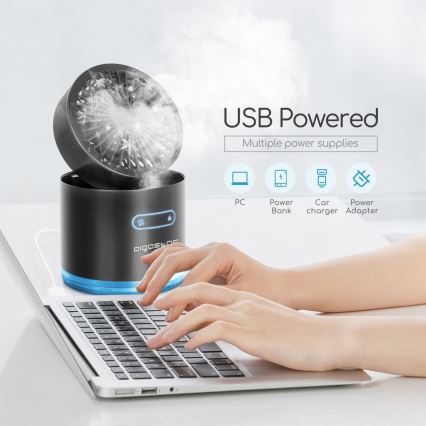 Aigostar - RGB Brezžični mini namizni ventilator z učinkom megle MIST 10W/5V črna