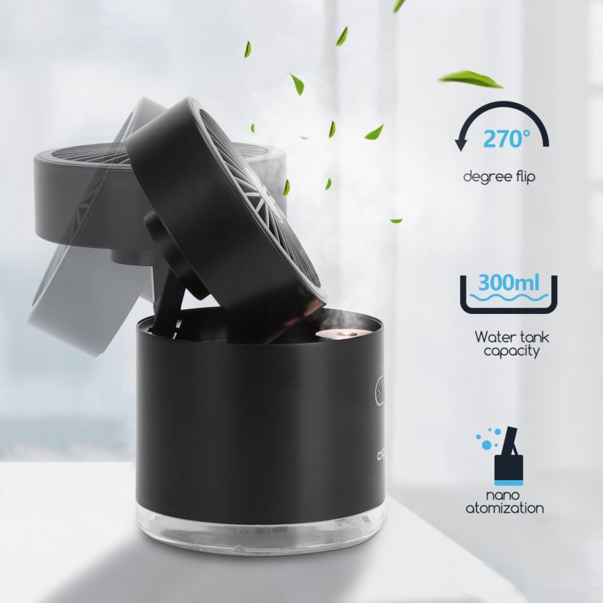 Aigostar - RGB Brezžični mini namizni ventilator z učinkom megle MIST 10W/5V črna
