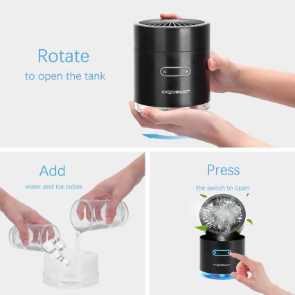 Aigostar - RGB Brezžični mini namizni ventilator z učinkom megle MIST 10W/5V črna
