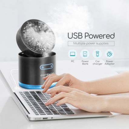 Aigostar - RGB Brezžični mini namizni ventilator z učinkom megle MIST 10W/5V črna