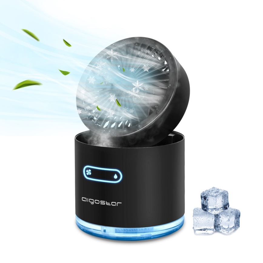 Aigostar - RGB Brezžični mini namizni ventilator z učinkom megle MIST 10W/5V črna