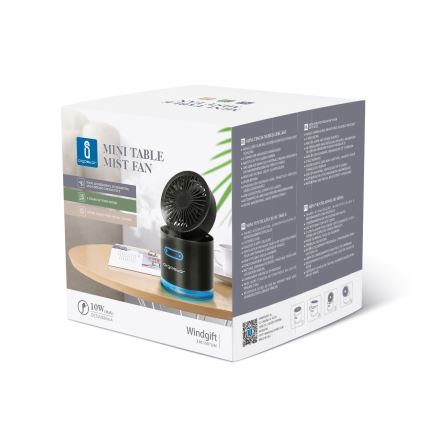 Aigostar - RGB Brezžični mini namizni ventilator z učinkom megle MIST 10W/5V črna