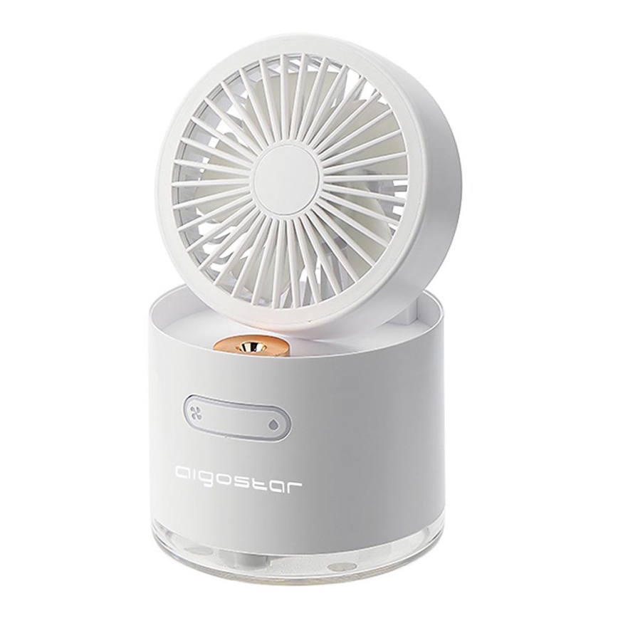 Aigostar - Brezžični mini namizni ventilator z vlažilcem zraka 10W/5V bela