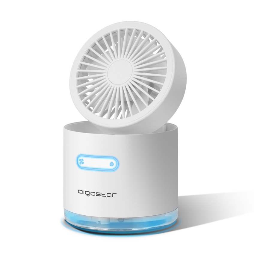 Aigostar - Brezžični mini namizni ventilator z vlažilcem zraka 10W/5V bela
