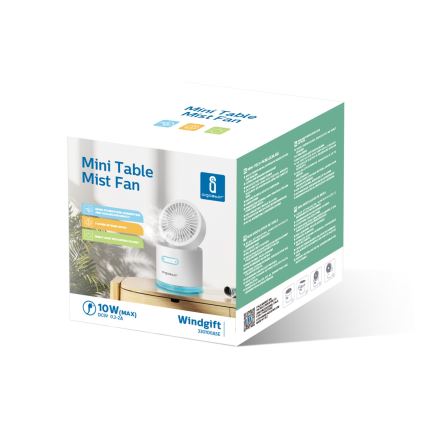 Aigostar - Brezžični mini namizni ventilator z vlažilcem zraka 10W/5V bela