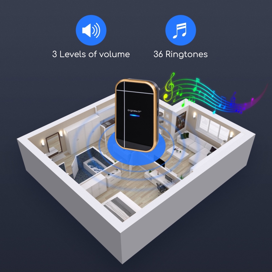 Aigostar - Brezžični zvonec za vtičnico 230V/12V IP44 črna