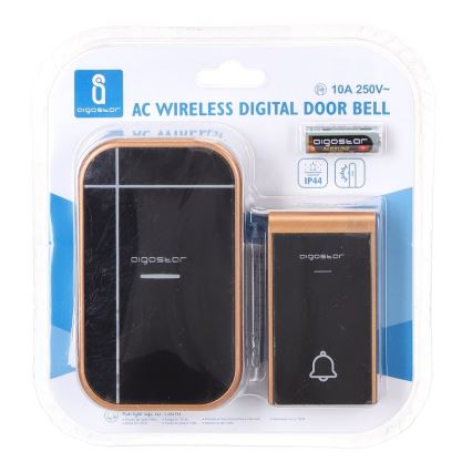 Aigostar - Brezžični zvonec za vtičnico 230V/12V IP44 črna