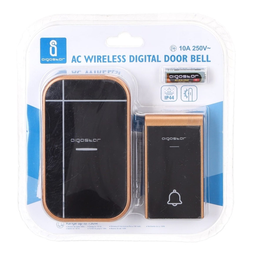 Aigostar - Brezžični zvonec za vtičnico 230V/12V IP44 črna