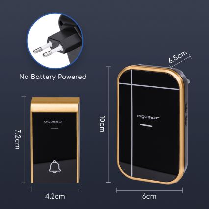 Aigostar - Brezžični zvonec za vtičnico 230V/12V IP44 črna