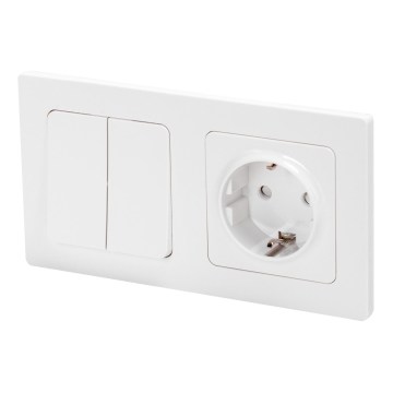 Aigostar - Dvojno stikalo št. 6 + 6 in vtičnica SCHUKO 250V z okvirjem v beli barvi