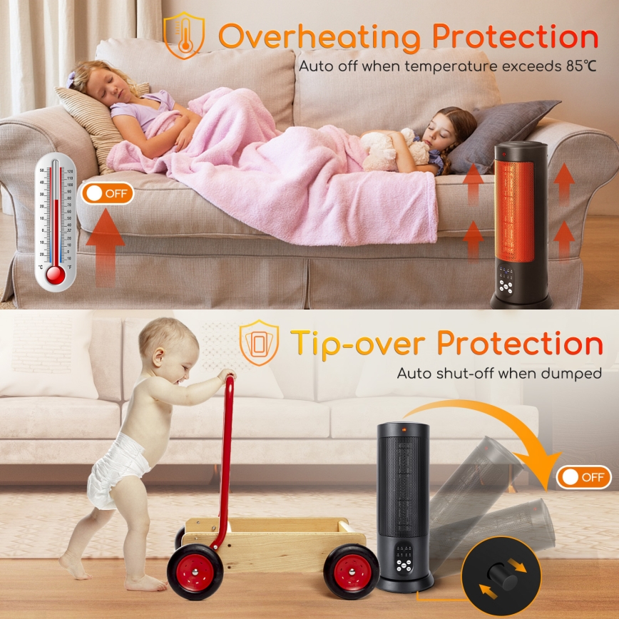 Aigostar - Električni grelec 1500W/230V + daljinski upravljalnik