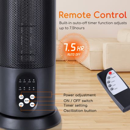 Aigostar - Električni grelec 1500W/230V + daljinski upravljalnik