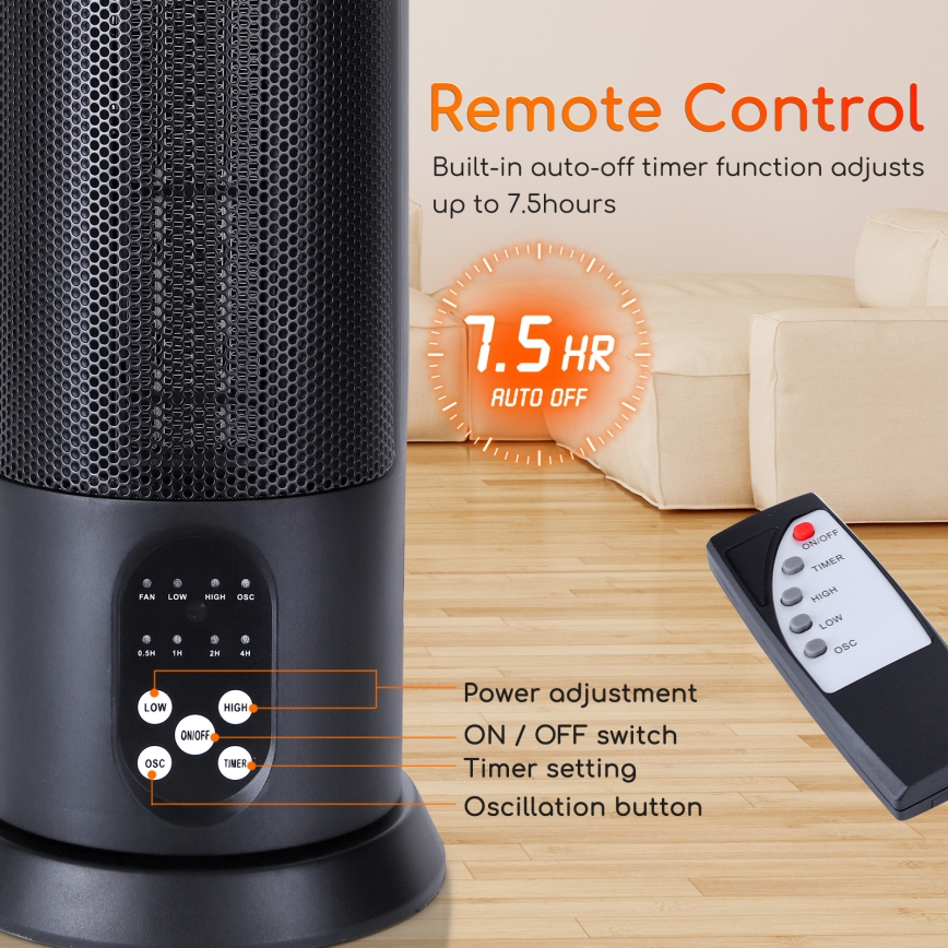 Aigostar - Električni grelec 1500W/230V + daljinski upravljalnik