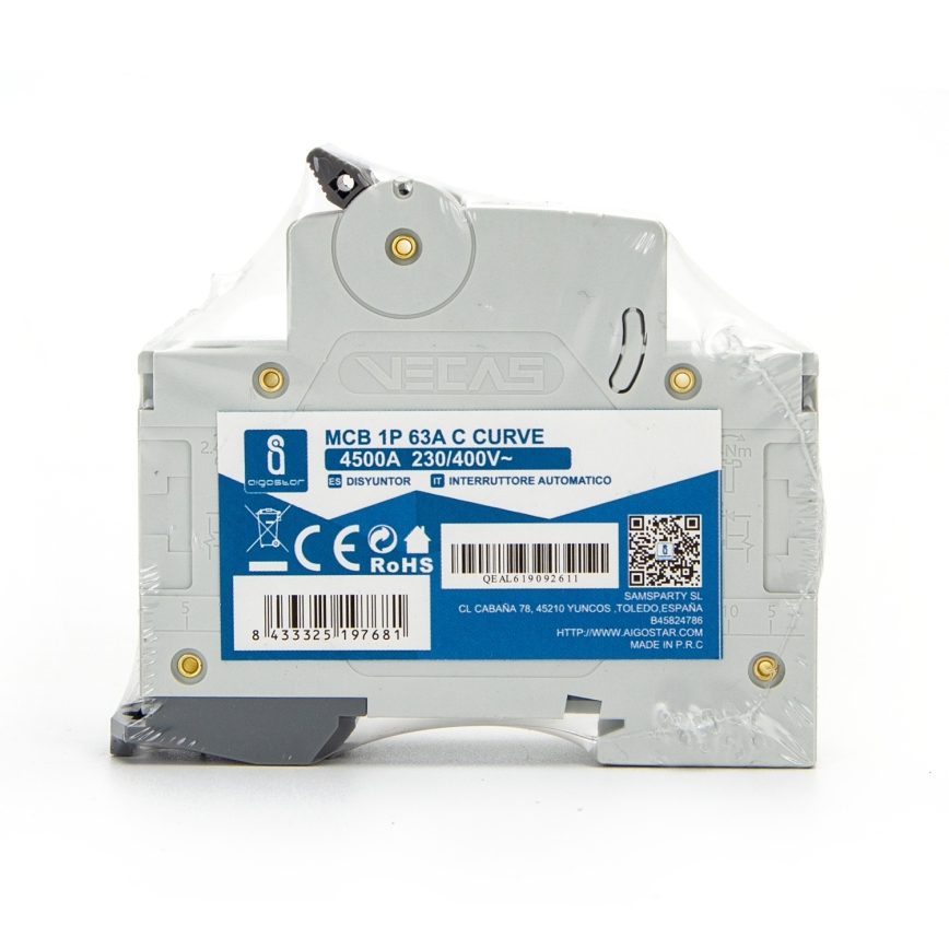 Aigostar - Enofazni avtomatski odklopnik 1P-63A-C 230-400V
