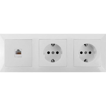 Aigostar - Ethernet vtičnica in 2x SCHUKO vtičnice z okvirjem, bela