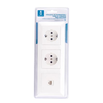 Aigostar - Ethernet vtičnica in 2x SCHUKO vtičnice z okvirjem, bela