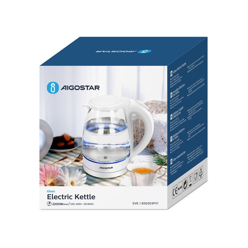 Aigostar - Grelnik vode 1,7l 2200W/230V bela