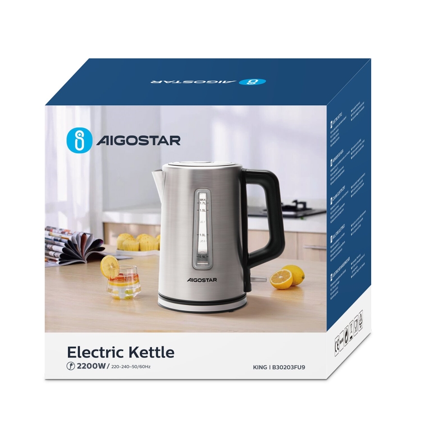 Aigostar - Grelnik vode 1,7l 2200W/230V mat krom