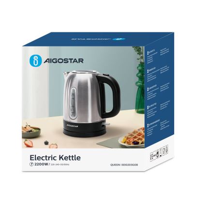 Aigostar - Grelnik vode 1,7l 2200W/230V mat krom