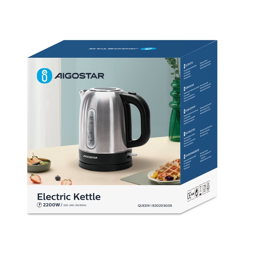 Aigostar - Grelnik vode 1,7l 2200W/230V mat krom